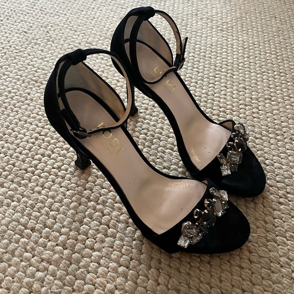 Lodi black suede heels with blue and clear rhinestones Size 37 - Picture 7 of 7